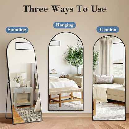 DUMOS 58"x19" Arched Full Length Mirror with Stand, Floor Standing Aluminum Frame, Shatter-Proof Nano Glass for Bedroom, Living Room, Cloakroom – Modern Simple Home Decor,Hanging or Leaning,Black