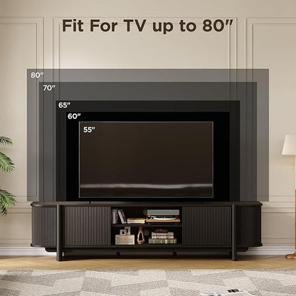 Vabches 70" Mid Century TV Stand for TVs up to 80 Inch,Fluted Entertainment Center with Storage and Adjustable Shelves,Modern Media Console Table for Living Room,Bedroom,Black