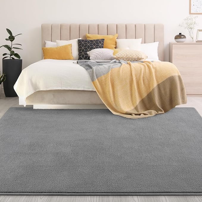 Gifeas Large Ultra Soft Modern Area Rugs for Living Room Bedroom, 6x9 Feet Grey Thickened Memory Foam Indoor Solid Minimalist Carpets, Non-Slip Comfy Rug for Boys Girls Nursery Room Home Decor