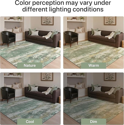 GENIMO No Crease Non Slip 6x9 Area Rugs for Living Room, Craft Woven Modern Rug, Soft Floor Carpet, Single-Piece Rugs for Bedroom, Dining Room, Office, Green Gray