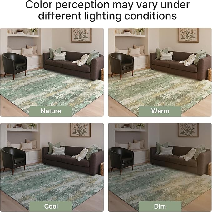 GENIMO No Crease Non Slip 8x10 Area Rugs for Living Room, Craft Woven Modern Rug, Soft Floor Carpet, Single-Piece Rugs for Bedroom, Dining Room, Office, Green Gray