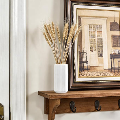 TIMEFOTO White Ceramic Flower Vase for Pampas Grass, 6 inch Small Decorative Centerpiece Ribbed Vase for Dining Table, Office Desktop, Shelf Bookshelf, Mantel, Bathroom, Countertop, Farmhouse, Gift