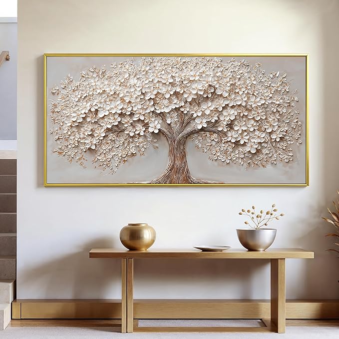 Canvas Wall Art Decor Prints Oversized Wall Art Pictures for Living Room Tree of Life Wall Art Decor Canvas Art Wall Decor Modern Large Gold Framed Wall Art Prints Artwork for Walls Bedroom Office Decor 29" X 58"