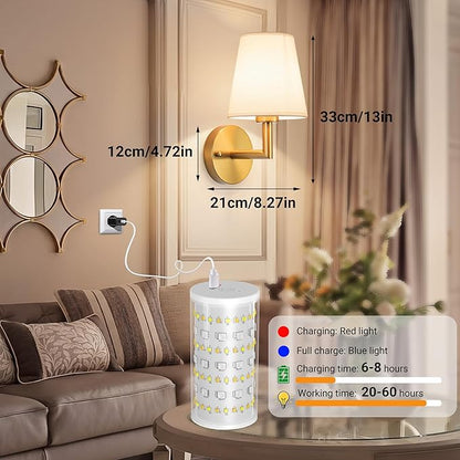 Nekhung Battery Operated Wall Sconces Set of 2, Wireless Wall Light with 10000mAh RGB Dimmable Magnetic Bulb, Rechargeable Wall Sconce with Remote Control for Bedroom Living Room
