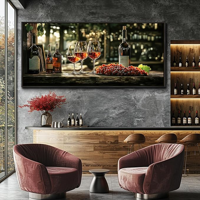 hyidecorart Large Framed Wall Art, Italian Wine Country Landscape Art Prints, Vineyard Picture Kitchen Wall Decor, Sunlit Rustic Grape Fields Paintings for Office Dining Room Hallway Basement 32x72 In