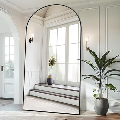 Antok Oversized Full Length Mirror with Stand, 91"x46" Arched Floor Mirror, Aluminum Frame, Wall Mounted/Leaning/Free Standing, Large Body Mirror for Bedroom Living Room Entryway Dressing Room,Black