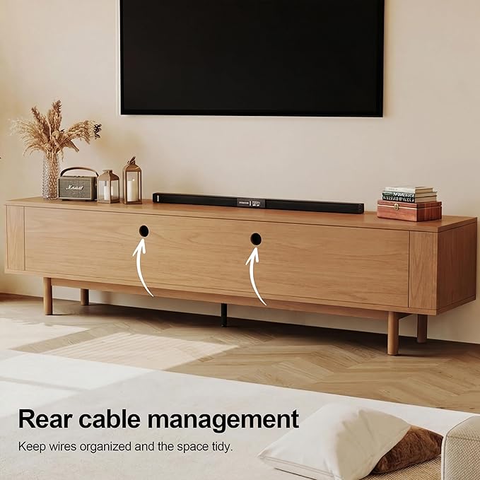 Mid Century Modern TV Stand for 85 Inch TV, Fluted Walnut TV Console with Storage, 4 Doors Media Console, Entertainment Center for Living Room