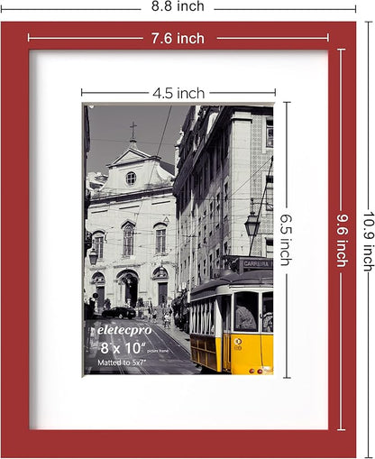 eletecpro 8x10 Picture Frames Set of 10, Picture Frame Collage Wall Decor Display 5x7 Photo With Mat or 8x10 without Mat, Home Decor Gallery Frame for Table Top or Wall Mounting, Red