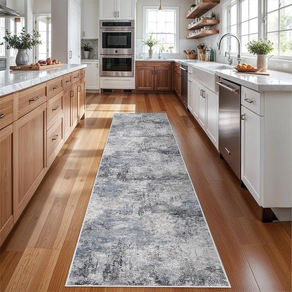 RUUGME Hallway 3x12 Runner Rug - Runner Rug Stain Resistant for Living Room Non Slip Indoor Entryway Rubber Backing Carpet Bedroom Kitchen Distressed Floor Decor Mat Machine Washable 3x12 Blue