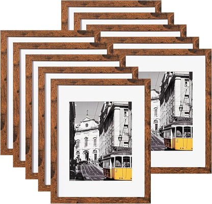 eletecpro 11x14 Picture Frames Set of 10, Picture Frame Collage Wall Decor Display 8x10 Photo With Mat or 11x14 without Mat, Home Decor Gallery Wall Frame for Wall Mounting, Brown