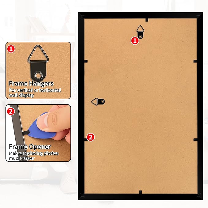 8x12 Picture Frame, 2 Pack Black Photo Frame with HD Plexiglass, Fits Pictures 6x8 with Mat or 8x12 Without Mat, Wall Hanging Photo Frames Poster Frames for Collage Wall Decor