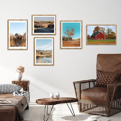 iRahmen 20x24 Picture Frame Set of 2 with Plexiglass, Wood Brown Rustic Poster Frame for Wall Mounting Display 16x20 Picture with Mat or 20 x 24 Without Mat