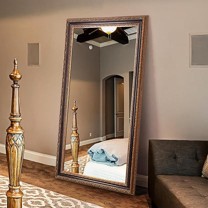 60.5" X 31" Vintage Full Length Bedroom Mirror, Black & Bronze Handmade Aging Large Accent Decorative Mirror for Living Room, Bathroom, Entryway and Hallway