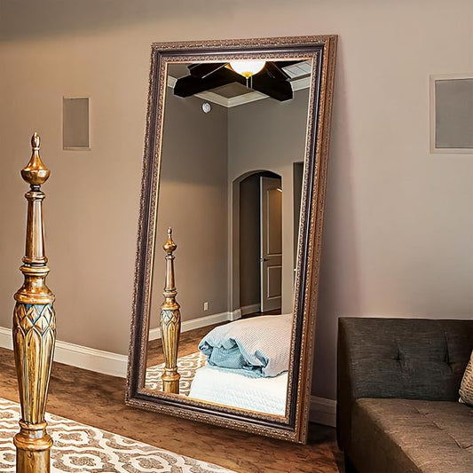 60.5" X 31" Vintage Full Length Bedroom Mirror, Black & Bronze Handmade Aging Large Accent Decorative Mirror for Living Room, Bathroom, Entryway and Hallway