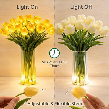 Radiant Romantic Tulip Light with Vase, 15 PCS Twinkling Tree Tulips LED Night Light Long-Lasting Brightness, Flower Shaped Ambient Night Lamp for Bedroom Bedside Decor & Gift (red)