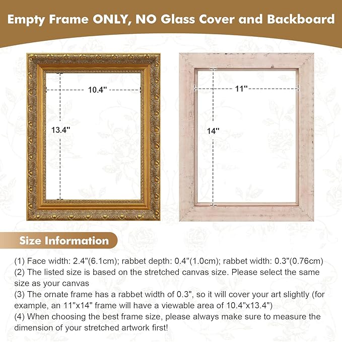 Wood Canvas Frame for 9x12 Oil Paintings Art Prints, Finished Antique Gold 9x12 Frame for Landscape Portrait Office Living Room Wall Decor (No Glass & Backboard)
