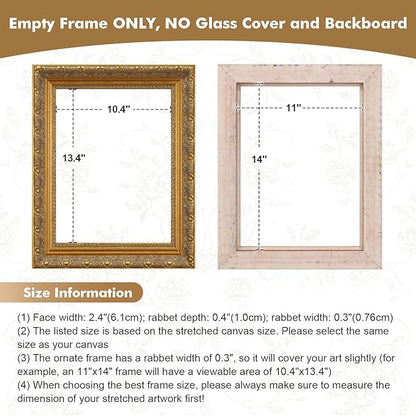 Wood Canvas Frame for 9x12 Oil Paintings Art Prints, Finished Antique Gold 9x12 Frame for Landscape Portrait Office Living Room Wall Decor (No Glass & Backboard)