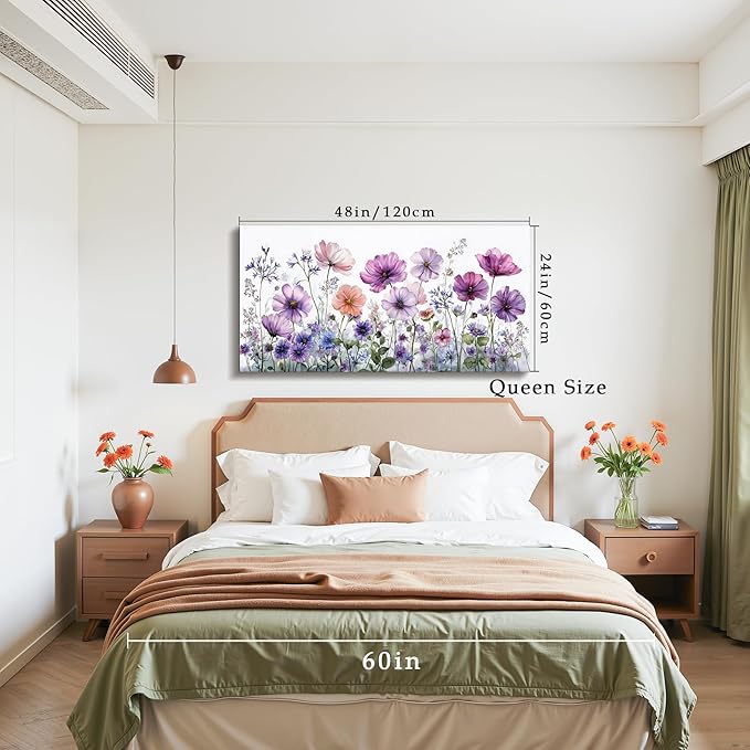 SERIMINO Floral Wall Art, Large Wall Decor, Flower Wall Art, Colorful Wildflowers Decoration Prints, Rustic Aesthetic Painting, Nature Pictures for Living Room Bedroom Dining Room Farmhouse 24"x48"
