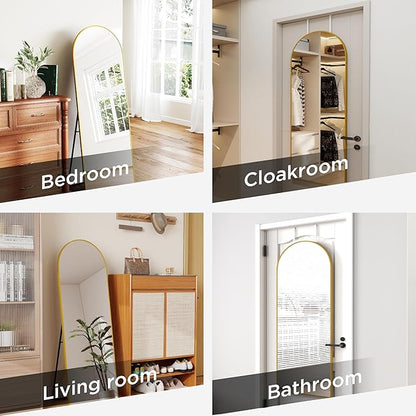 SCWF-GZ 57x20 Door Hanging Full Length Mirror, Floor (Height 5.7ft just Body in1.3ft) or Wall Mounted Metal Frame Arch Dressing Mirrors for Bedroom Bathroom Living Room 57 20 inch Gold