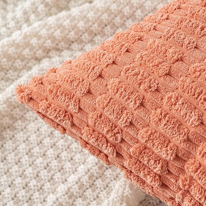 MIULEE Pack of 2 Corduroy Decorative Throw Pillow Covers 16x16 Inch Soft Boho Striped Pillow Covers Modern Farmhouse Home Decor for Summer Sofa Living Room Couch Bed Coral