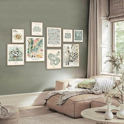 KBKBART 9 PCS Sage Green Wall Art - Eclectic Decor, Abstract Posters for Room Aesthetic, Matisse Wall Art for Bedroom