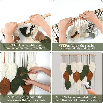 KHOYIME Macrame Wall Hanging Boho Woven Tapestry, Chic Home Decor Modern Bohemian Handmade Leaf Feather Wall Art Decorations for Apartment Dorm Living Room Bedroom Nursery Backdrop 23.6" W X 29.5" L