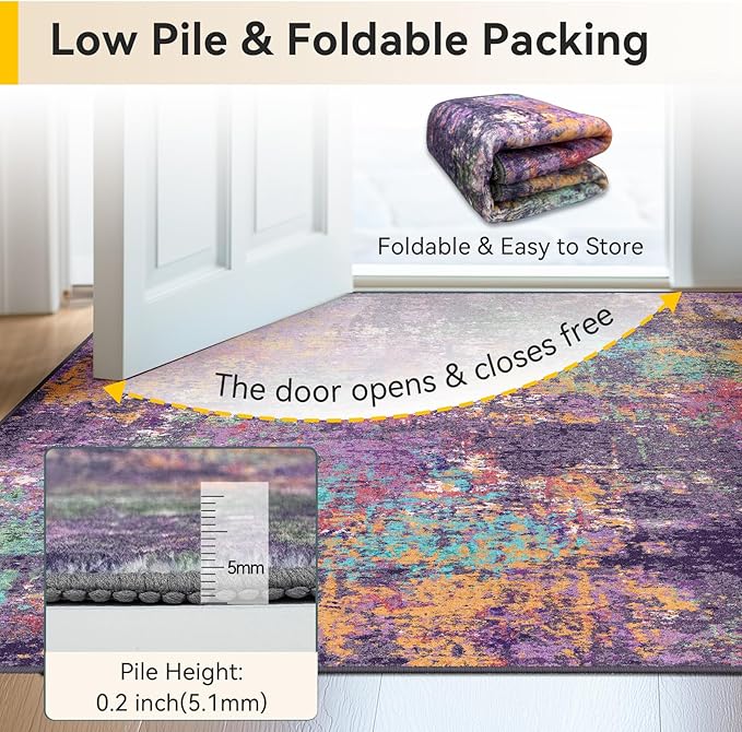 RELEANY Washable Area Rugs 9'x12' Non-Slip Modern Abstract Soft for Living Room Entryway Bedroom Nursery, Print Pattern, Purple Orange Blue Green Rust Red Colorful