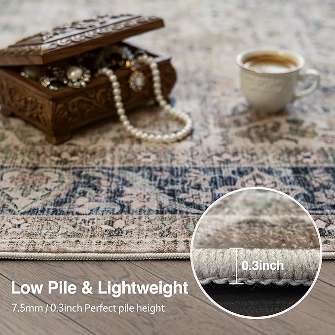 FMFUNCTEX 2x6 Hallway Runner Rug Brown Vintage Washable Distressed Oriental Non Slip Low Pile Neutral Indoor Carpet Retro Antique Thin Entryway Rug for Kitchen Bedroom Bedside Laundry Entry Bathroom