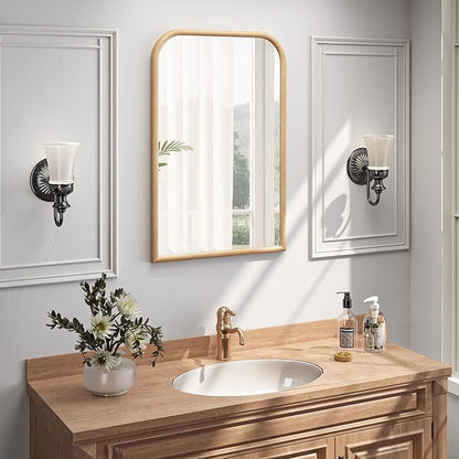 24"x36" Arch Wall Mirror for Wall, Wall Mounted Vanity Mirror for Bedroom, Wood Grain Finish Frame Mirror with Tempered Glass, Vintage Decorative for Bathroom, Entryway, Living Room, Natural