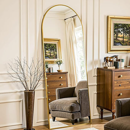 Full Length Mirror, 58"x18" Arched Full Body Mirror, Oversized Floor Mirrors, Leaning Free Standing Mirrors, Hanging Mounted Large Mirrors for Bedroom Dressing Room, Cloakroom, Gold