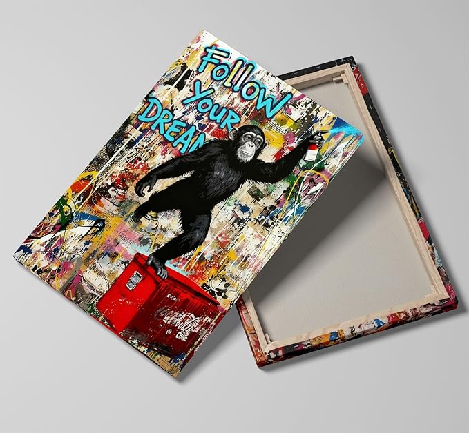 12x16 Graffiti Street Art Gorilla Canvas Wall Decor Urban Pop Funny Picture Monkey Framed Gallery Street Posters Teen Boys Bedroom Pictures Kids Room Prints Men Office Home Decoration