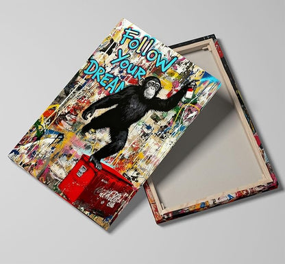 12x16 Graffiti Street Art Gorilla Canvas Wall Decor Urban Pop Funny Picture Monkey Framed Gallery Street Posters Teen Boys Bedroom Pictures Kids Room Prints Men Office Home Decoration