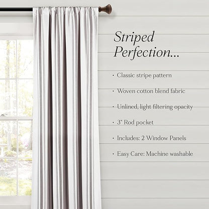 Lush Decor Farmhouse Stripe Yarn Dyed Eco-Friendly Recycled Cotton Window Curtain Panel Pair, 42" W x 63" L, Gray - Classic Modern Rustic Charm - Eco Friendly Cotton Fabric