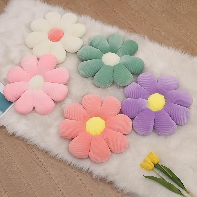 2 Pcs Purple White Flower Decorative Throw Pillows for Bed Couch Chair Sofa, 15.35" Cute Aesthetic Flower Daisy Shaped Throw Pillows for Bedroom Room Classroom Dorm Decor(White+Lavender, 15.35 Inch)
