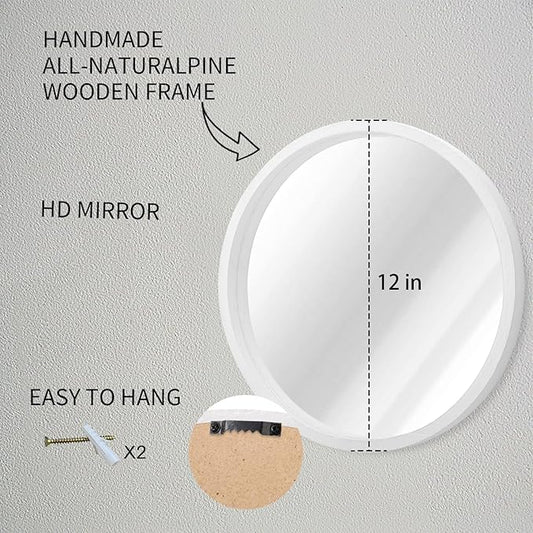 JJUUYOU Round White Wall Mirror Small Circular Mirror for Bathroom Vanity Mirror Wall Circle for Wall Wood Frame Make up Mirror for Entryway Living Room, Bedroom, Dorm Decorative