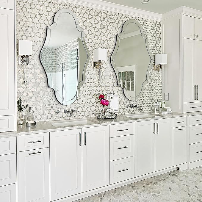 55"x35" Large Mirror for Wall with Beveled Scalloped Corner, Modern Elegant Decorative Mirror for Living Room, Large Wall Mirrors for Entryway Hallway, Hang Horizontally or Vertically