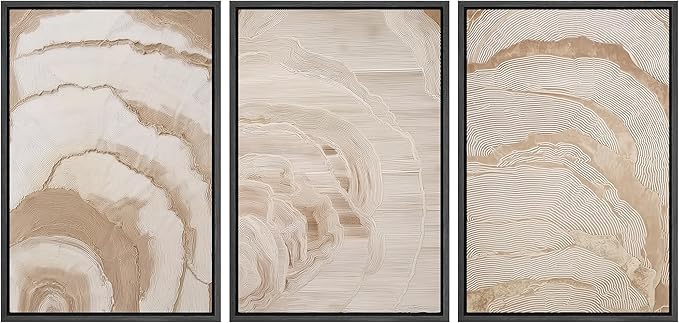 SIGNLEADER Framed Canvas Print Wall Art Set Beige Abstract Wave Neutral Illustrations Minimal Decorative Bohemian Nordic for Living Room, Bedroom, Office - 16"x24"x3 BLACK