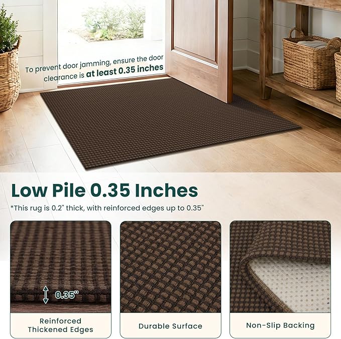 KOZYFLY Cotton Runners Rugs for Hallway 2.5'x10', Washable Runner Rug, Woven Non Slip Kitchen Runner, Braided Entryway Rug, Floor Carpet for Entry, Aisle, Hall, Brown/Dark Brown