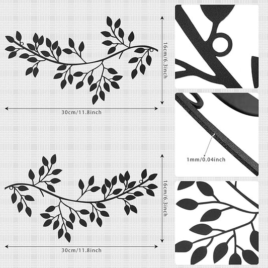 Hotop 2 Pieces Metal Tree Leaf Wall Decor Vine Olive Branch Leaf Wall Art Wrought Iron Scroll Sculptures Above the Bed, Living Room, Outdoor Decoration (Classic Style,Black)