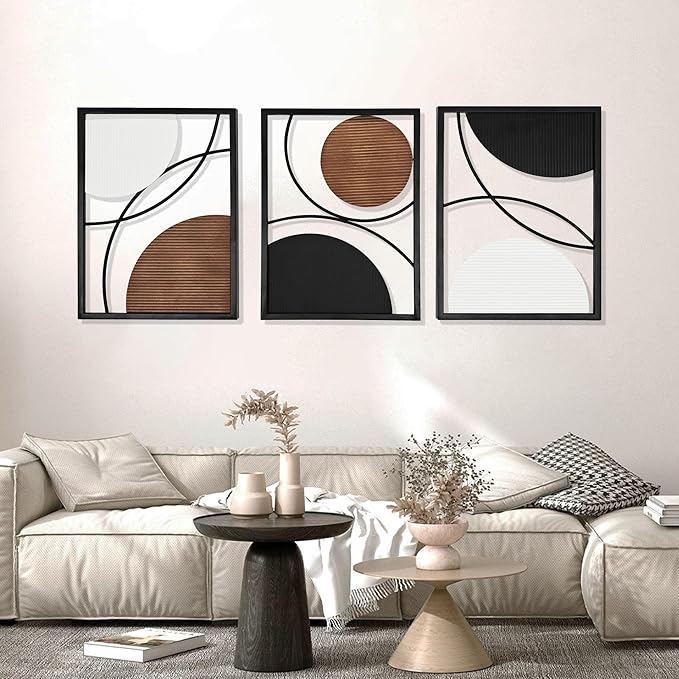 Oakrain 3 Pack Metal Wall Art, Abstract Minimalist Modern Wall Decor for Living Room, Bedroom, Office, Entryway
