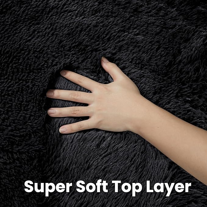 Black Round Fluffy Rug 5ft Plush Fuzzy Shaggy Carpet,Soft Rugs for Living Room for Nursery,Preppy Dorm,Classroom,Playroom,Teen,Baby Home Decor (Black 5"x5")