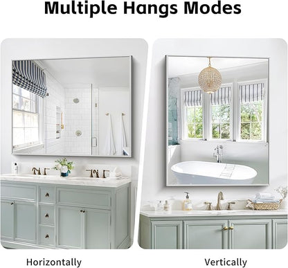 COFENY 40x48inch Silver Bathroom Mirror, Silver Rectangle Mirror with Frame, Large Rectangular Wall Mirrors for Bathroom, Living Room, Hair Salon, Big Farmhouse Mirror Hang Horizontal/Vertical