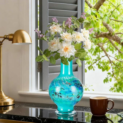 KAMMAK Colored Glass Vase, Beautiful Hand Blown Decorative Vase, Modern Art Vase for Flower Mantle Dining Table Centerpiece, Entryway Living Room Wedding Decoration, 8HPHR016