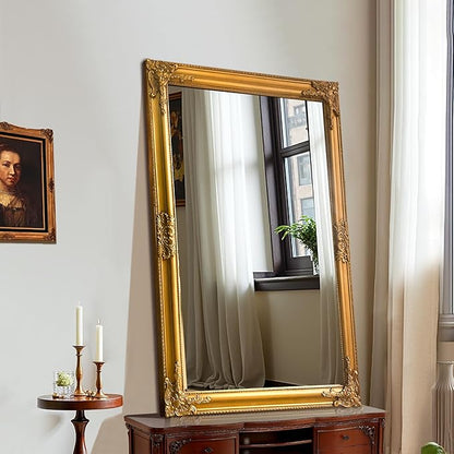 TRAHOME Vintage Gold Mirror for Wall, 28"x40" Antique Decorative Baroque Mirror with Imitation Metal Frame, Ornate Decorative Wall Mirror Decor for Entryway, Fireplace, Living Room, Hallway, Bathroom