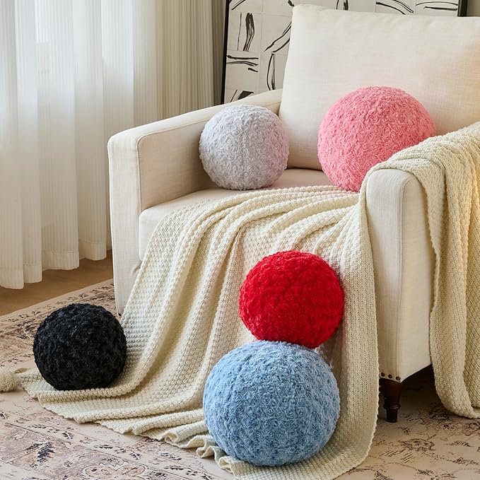 Ball Pillow, Decorative Round Pillow for Couch n, Circle Throw Pillows, Perfect Ball Pillows for Couch, Stylish Decorative Pillows, Versatile Round Throw Pillow (Red, Medium-11.8 Inches)