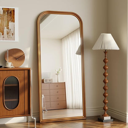 28"×69" Rounded Top Large Full Length Mirror, Arched Vintage Floor Stangding Body Mirror - PU Frame, Wall Mounted Hanging Leaning Antique Decor for Dressing Room, Entryway, Bedroom, Gold