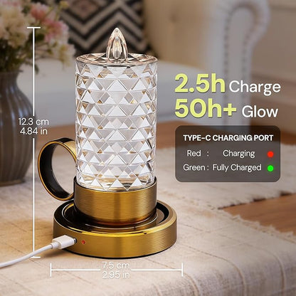 L LOHAS LED Flameless Candles, 3 Level Brightness Adjustable, Rechargeable Battery Candles, 3000K Soft White, Crystal Gold Metal Candles for Easter Valentines Aniversary Wedding, 3.93"x2.95"4.84"