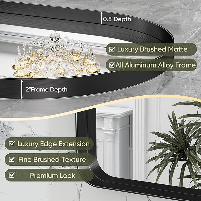 Suidia 26" x 38" Bathroom Mirror, Bathroom Vanity Mirror Metal Framed, Wall-Mounted Mirrors for Bedroom, Living Room, Entryway, Hallway, Black, Arch Style