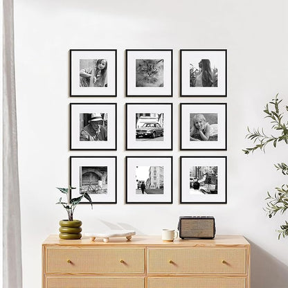 eletecpro Gallery Wall Frame Set of 3, 12x12 Inch Square Black Frames with 8x8 Mat, Scratch-Resistant Finish for Modern Home Decor