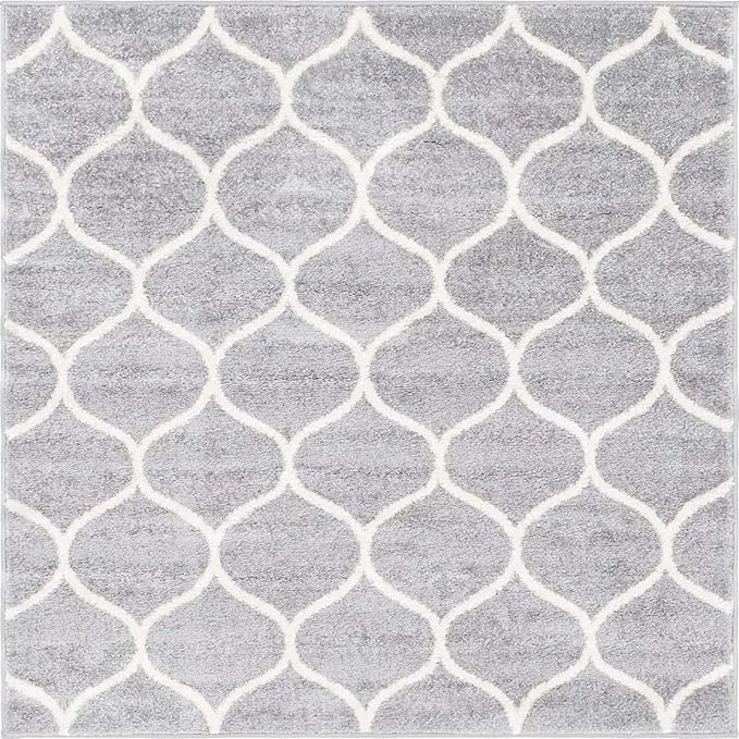 Unique Loom Trellis Frieze Collection Area Rug - Rounded (4' Square, Light Gray/ Ivory)